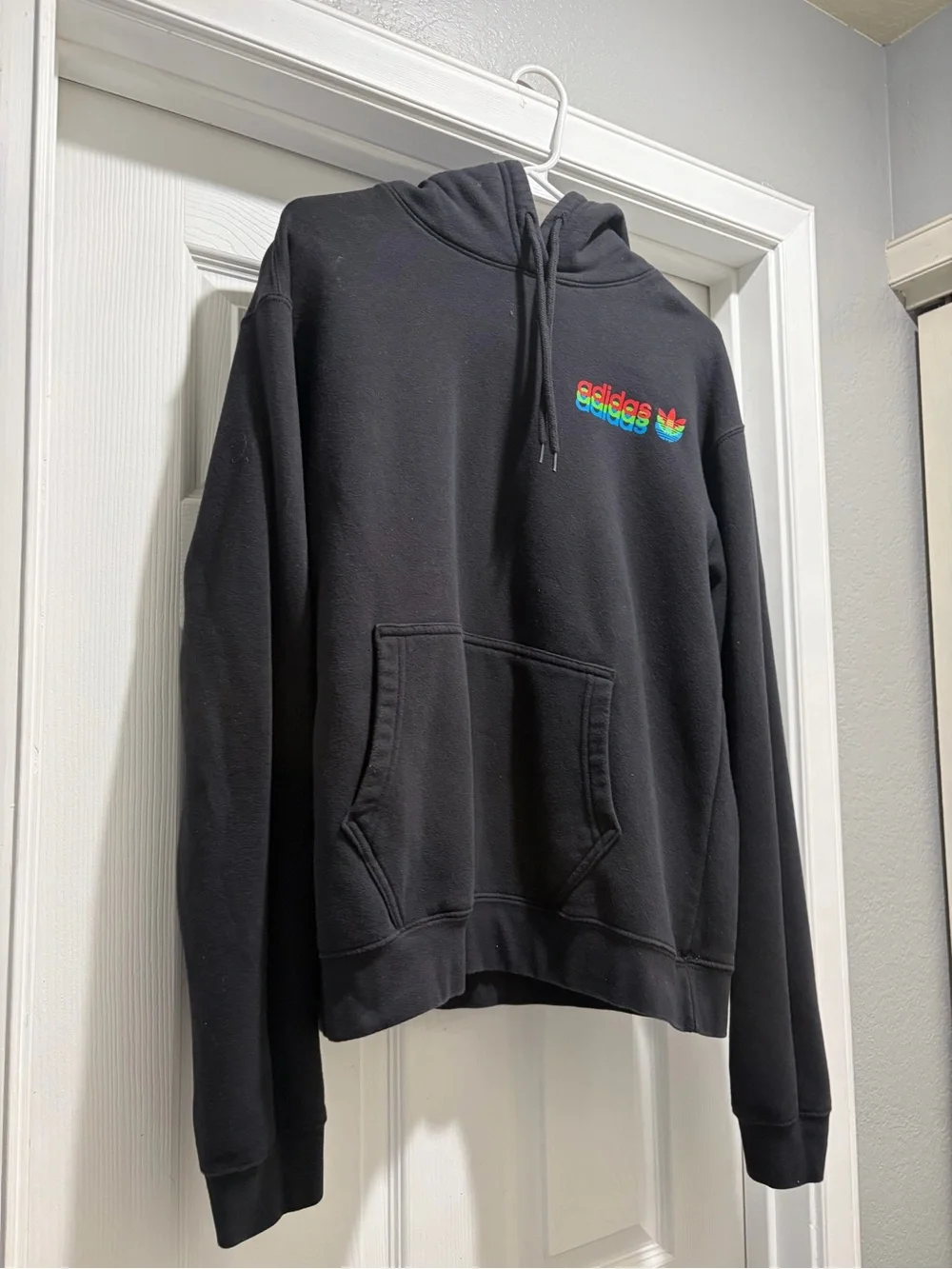 adidas Black Hoodie with Subtle Multicolor Logo